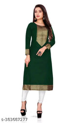 Multi color slub cotton, fully stitched three quarter sleeve straight kurti combo pack of 2 - Indian women's fashion with lace border
